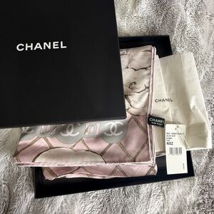 Chanel Blush and Gray Silk Scarf